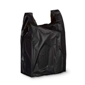 Pack of 500 Mini Jumbo T-Shirt Plastic Bags 16 x 8 x 26. Black Shopping Bags. Thickness 18 Micron. Plain Carry-Out Bags 16x8x26. Handled Polyethy