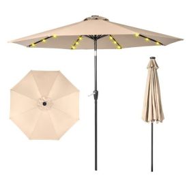 9FT Umbrella Waterproof Folding Sunshade Beige With Light( Not Included Umbrella Base)