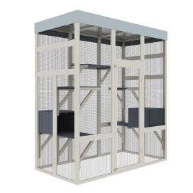 62.6" Gray Wooden Catio Outdoor Pet Enclosure with Waterproof Top, Spacious and Secure Cat House & Small Animal Cage, Black Rust-proof Metal Wire