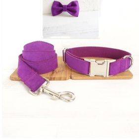 Pet bow tie Solid dog collar bow accessories (Option: Purple Cset-L)