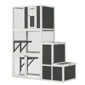 3-Tier Wooden Outdoor & Indoor Cat House Suitable for 1-3 Cats Cat Enclosure Resting Box with 4 Platforms and 2 doors Cat Shelter Kitty House wit (Color: as Pic)