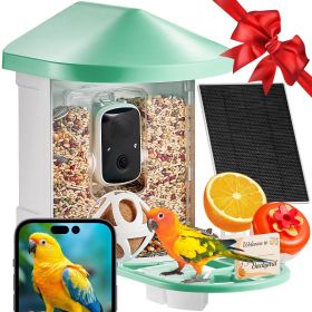VEVOR Smart Bird Feeder with Camera 2K HD AI Identify Bird Species Auto Capture (Color: Green, Solar Panel Style: 1 External 3W Panel)